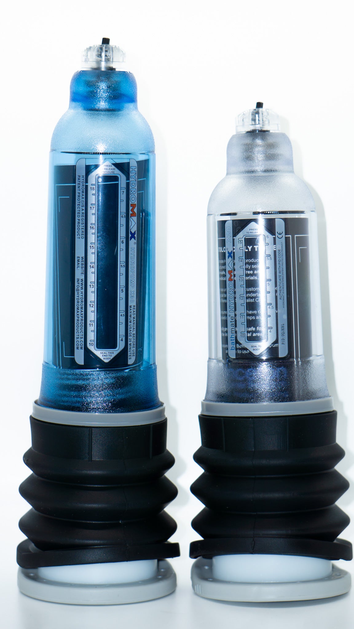 Bathmate X30 pump for men in blue and clear with black accordion-style base for male enhancement