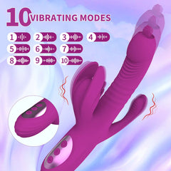 4 in 1 G Spot Vibrator Heating Telescopic Swinging Tongue Licking Clitoral Stimulator Thrusting Dildo Rabbit Vibrator For Women