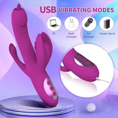 4 en 1 G Spot vibrateur chauffage télescopique balançoire langue léchage stimulateur clitoridien poussée gode lapin vibrateur pour les femmes 