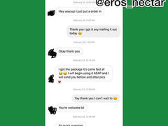 Screenshot of customer chat messages discussing fast delivery and use of male enhancement duo