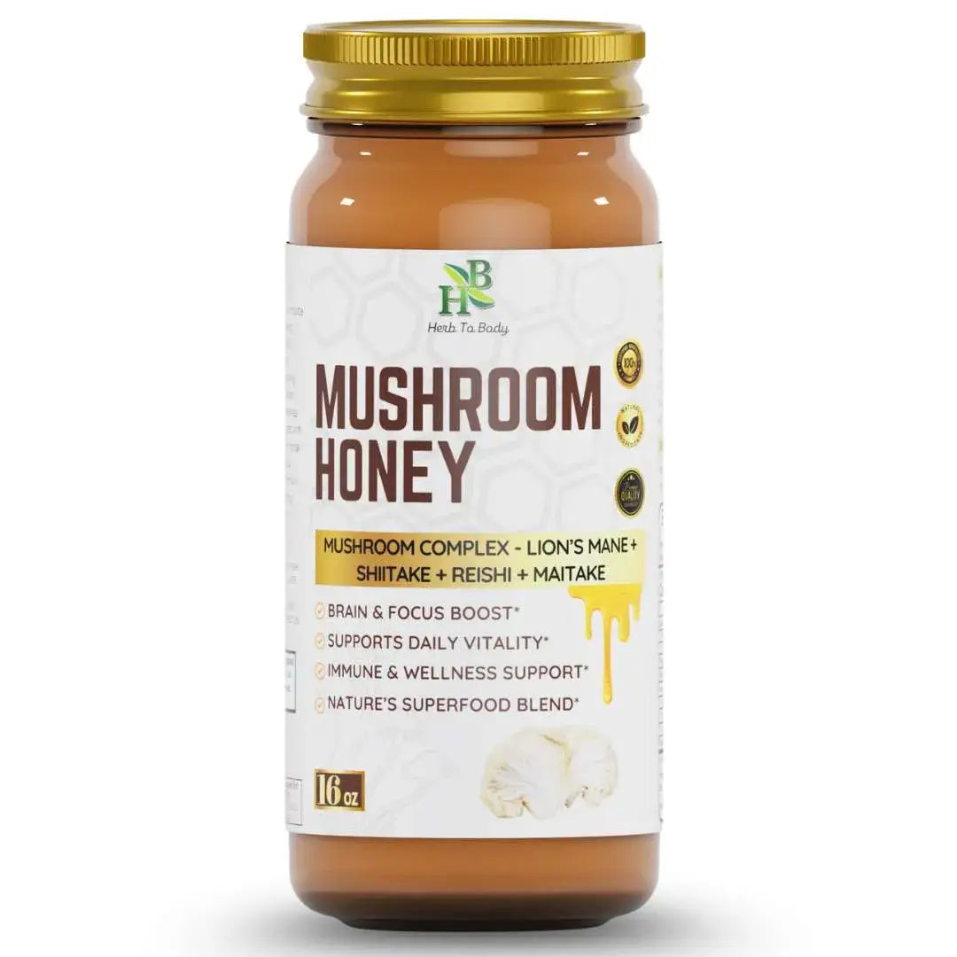 EROS NECTAR focus mushroom honey blend supplement with mushroom complex for brain and focus boost in 16 oz jar
