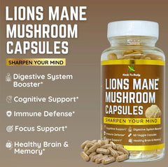 EROS NECTAR lions mane mushroom capsules bottle with cognitive and immune support benefits