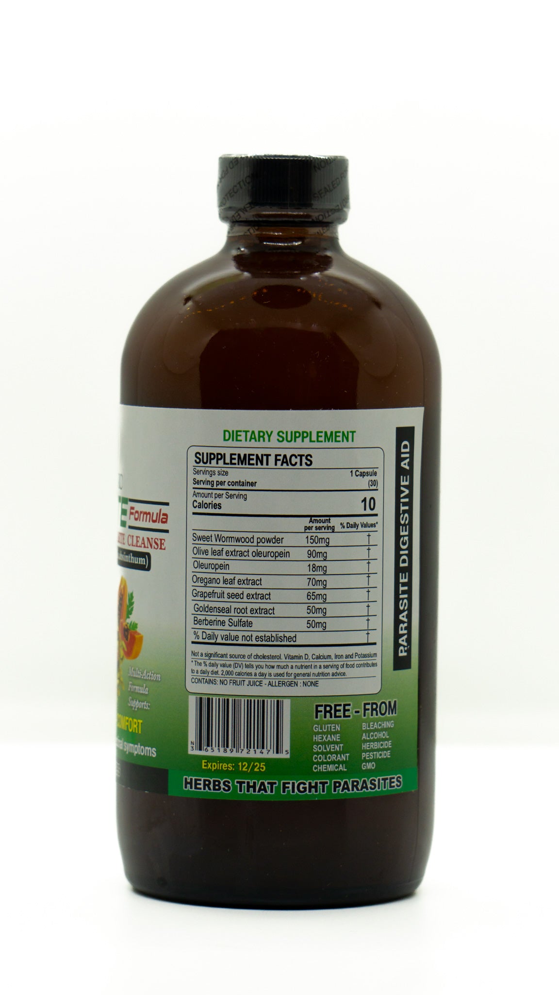 EROS'S NECTAR herbal gut balance parasite cleanse dietary supplement bottle with nutrition facts label